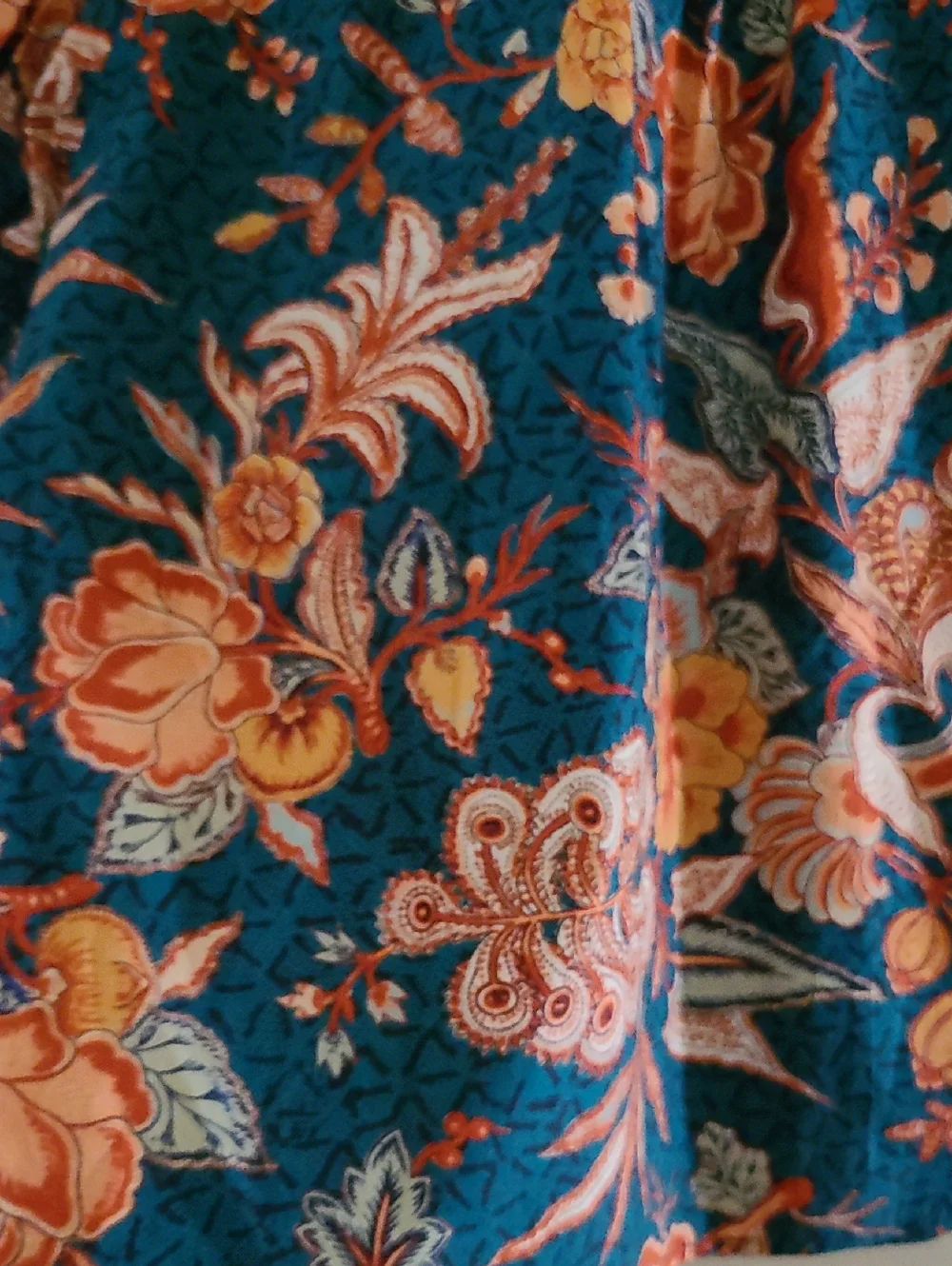 Ulla Johnson Frances Top Floral Puff-Sleeve 100% Cotton Blouse Deep Teal Orange